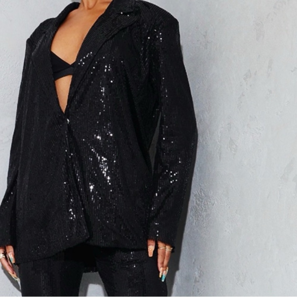 BLACK SEQUIN OVERSIZED BLAZER